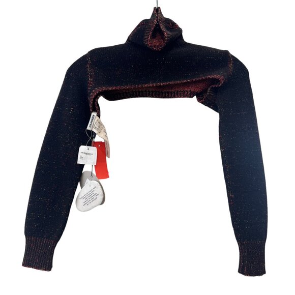 $390 NWT Isa Boulder Black Multi Plain Turtleneck LS Shrug Techno Knit Top sz S - Picture 7 of 10